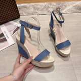 New Designer Denim Sandals Women Sandals High Quality Wedges High Heels Peep-Toe Platform Shoes Woman Thick Bottom