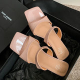 Breakj New Square Head With Bare-Colored Sandals Women Summer Coarse Heel Exposed Outside Wearing Cold Slippers Black High