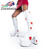INS Brand New Women Boots Solid Zipper Mid Calf High Heel Platform Boots Women Heart Elegant Fashion Shoes