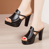 Fishmouth Slippers Women's Summer 2023 New Style High-Heeled Flip-Flops Large Size Muffin Thick-Soled Water Drill