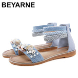 Women Elegant Comfort Sandals Ankle Wrap Bohemia Sandals Boho Shoes Summer Beach Med Heel Platform Wedge Heels Plus