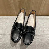 Bowtie Mocasines Woman Genuine Leather Flats Cowhide Single Shoes Ladies Daily Walking Driving Loafers Pregnant