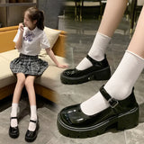 Jane Female British Style Jk Shoes Retro Square Style Small Leather Shoes Women's Summer Thin Style With Skirt