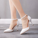 Breakj Cm Large-Size Sandals Fine-Heeled Pointed Sandals White Pointed Shoes Women's High Heels Wedding
