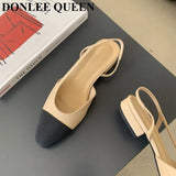 Elegant Mixed Color Slingback Sandals Women Elastic Band Back Strap Flat Ballet New Design Shoes Brand Mule Office