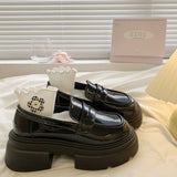 Simple Black Round Head Thick Bottom Small Leather Shoes Female 2023 New Autumn Retro One Foot Pedal Thick Heel