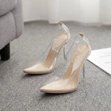 Fashion PVC Woman Transparent Sandals Thin High Heels Shoes Pointed Toe Pumps Slip on Solid Apricot 2020