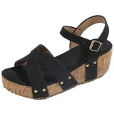 Rivets Chunky Platform Sandals Woman Ankle Buckle Wedge Gladiator Sandals Woman Non Slip Beach Sandles Female Size