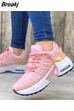 Women's Vulcanized Shoes 2023 Fashion Plus Size 43 Casual Sports Shoes Women Lace-up Mesh Breathable Wedge Platform