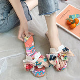 Breakj Ribbon Bow Flat And Flat-Bottomed Slippers Women Summer New Wear Broken Flowers One Word