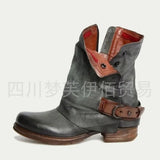 Breakj Autumn And Winter Fashion Women's Boots Shoes Side With Low-Heeled Short-Sold Short-Shoe Belt Buckle Metal Side
