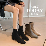 Comfortable ~2023 New Thick Heel Elastic Suede Thin Boots Versatile Korean Version Of High