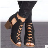 Breakj 2023 Summer New Coarse Heel High Heel Roman Fish Mouth Hollow Size Size 43 Buckle