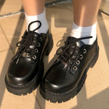 British Black Shoes for Women Fashion Lace Up Women Casual Shoes Low Ladies Comfortable Leather Shoes Zapatillas