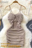 Mesh Ruched Mini Dress Sexy Spaghetti Strap Sleeveless Empire Night Out Party Dress Summer Women Backless Dress