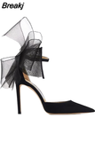 Asymmetric Grosgrain Mesh Bow Women Pumps Pointed Toe Wedding Dress Ladies Shoes Averly 100 High Heels Gladiator