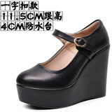 Breakj High-Slope Single-Shoe Round Cheongsam Shoes Shallow Walking Shoes Waterproof Table Thick-Soled Size 43 Magic Sticker Women's