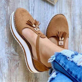 New English Style Round Head Belt Buckle Thick Heel Tassel Sling Thick-Soled Sandals From