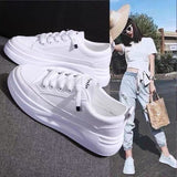 Shoes Female Rubber PU Leather Face Pure Color Muffin Bottom 2024 Simple Fashion Casual Small White Shoes