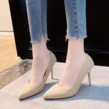 Solid Color Office High Heels Pumps Women Shoes New Spring Autumn Shoes Fashion Pointed Shallow Casual Ladies