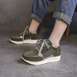 Large Single Shoes Women's New British Sports Shoes Women's Middle Heel Lace-Up Running