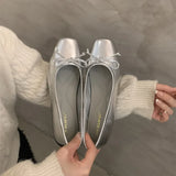 Single Shoe Shallow Bow Spring 2024 New French Gentle Night Wind Flat Scoop Shoes Women's