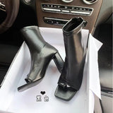 Breakj Short-Shoe Women 2025 Spring Clip Toe Elastic Sleeve Fish Mouth Coarse And Cool Boots Women's Boots Square High