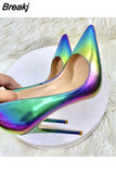 colorful mixed colors 12cm high thin heels rainbow pointed toe night club dating sexy women pumps QP182