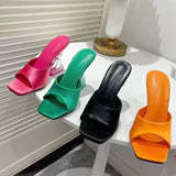 Breakj Slippers Women 2025 Summer New High-Hee Slippers Square Women Cold Slippers Large Code