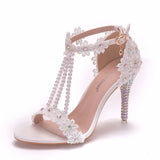 Breakj Cm Fine High Heel Beaded Sandals Lace Flowers Water Diamond Wedding Shoes Bride To Take Pictures High Heel With