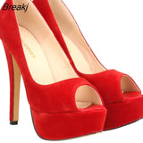 Womens Sexy High Heels Shoes Peep Toe Velvet Pumps Platform Lady Evening Party Red Wedding Black Office
