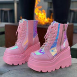 Breakj Autumn And Winter New Tape With Thick Bottom Mid-Sleet Boots Women's Taizhou Bright-Faced Low-Bush Martin