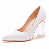 Breakj Cm Crystal Transparent Square Heel Pointy Shoes Bridal Shoes Silk Satin Dress Dress Shoes Wedding Women's