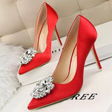 Kitten Heels Metal Rhinestones Woman Pumps Wedding Shoes High Heels Shoes Gold Silver Sexy Party Shoes Large size