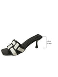 Women's Contrast Color Stiletto Heeled Sandals Fashion Square Toe Dress Pumps Stylish Slip On