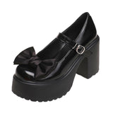 Breakj New Mary Jane Women's Shoes Thick Heel Platform Uniform Single Shoes High Heels Women's Bow Retro Small Leather