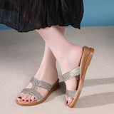 Breakj Women 2025 Spring And Summer New Fashion Water Drill Slope And Cool Slippers Thick Bottom Roman