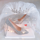 for Girls High Heels Rhinestone Elegant Woman Heeled Dress Bridal bow sweet Stiletto Princess style Birthday Gifts