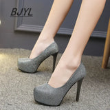 Summer High Heels Women's Super High Heels Sequined Women's Shoes Sexy Round Toe Single Shoes Women's Large Size