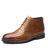 Breakj Men's Round-Head Casual Shoes Men's Leather Boots Front Strap Pressed Martin Boots Plus Size Men's