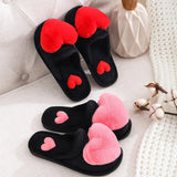 Heart-shaped Slippers Women Warm Cotton Flat Foowear Lady Winter Furry Flip Flops Slippers Female Home Indoor Non-slip