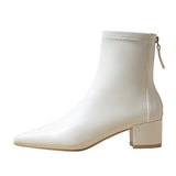 2023 New Korean Version Of Pointed Ankle Boots Thick Heel Rear Zipper Middle Heel Martin Boots Fashion Fashion Women's
