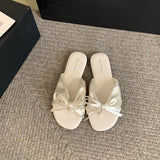 Breakj Lazy Wind Elegant Cool Slippers 2025 New Wearing Soft-Soled Bows Shoes Flat Beach
