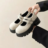 Breakj Heeled And Shallow Mary Jane Shoes Women 2025 Spring New Thick-Soled Round Head With Stylish Hairy