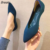 JIU MOUNTAIN 2021 Women's Shoes Autumn Single Shoes Fashion Knitted Pointed Shoes Flat Bottom Comfortable Plus Size