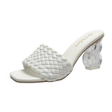 Breakj Crystal With Woven With High Heel Slippers Female Large Size Fashion One Word Cool Drag