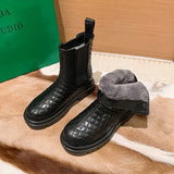 Women Boots Winter Shoes Chelsea Boots Fur Ankle Booties Black White Leather Botas Fashion Platform Chunky