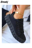 Women's Vulcanized Shoes 2023 Canvas Round Toe Flat Shoes Of Women's Lace Up Sneakers Plus Size Casual Women Platform