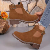 Breakj And Winter New Lady Martin Boots Loose Belt Buckle Round Head And Mid-Sleet Women's