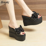Heels Platform Slippers Women For Summer Sequin Bow High Heels Sandals Women 2023 Outdoor Beach Slippers Platform